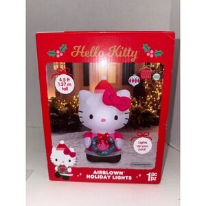 Hello Kitty Christmas Inflatable 4.5ft Airblown Holiday Lights Gemmy Sanrio Yard